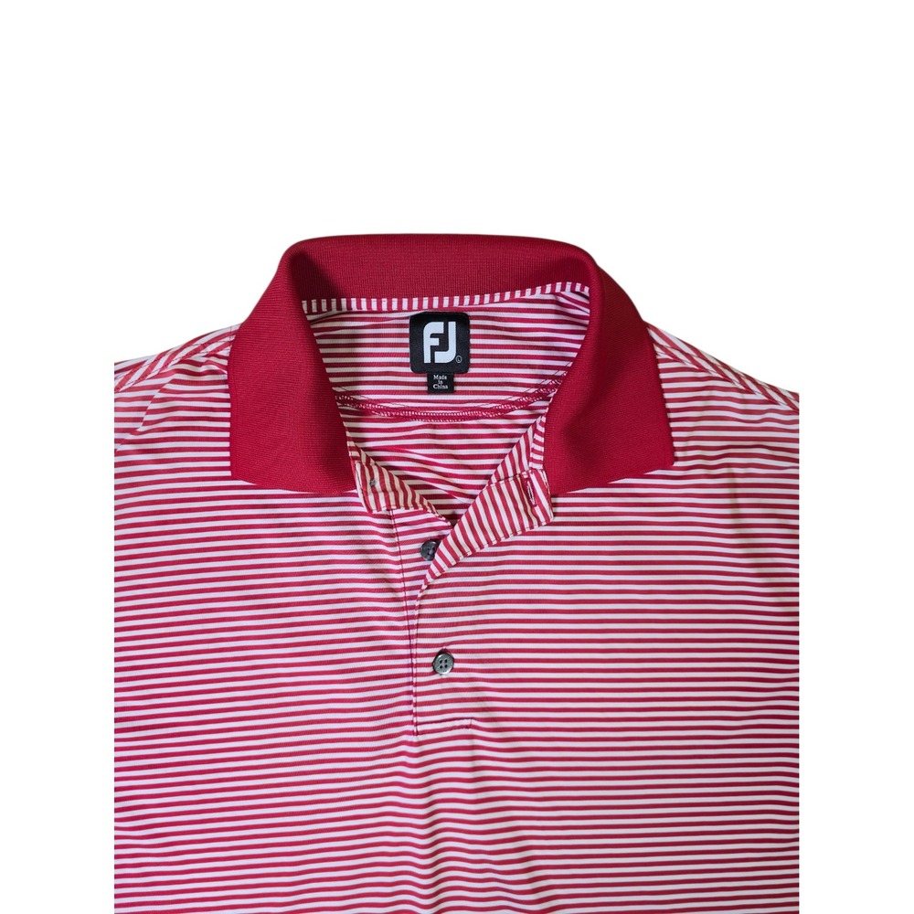 FootJoy Mens ProDry Striped Golf Polo Shirt Red White Short Sleeve FJ Logo XL - Picture 4 of 7